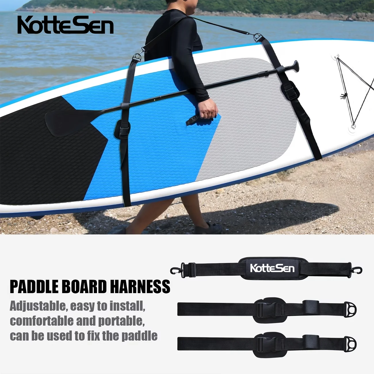 Kottesen Paddle Board Strap Sup Accessories Adjustable Surfboard Shoulder Strap Kayak Multifunctional Binding Rope