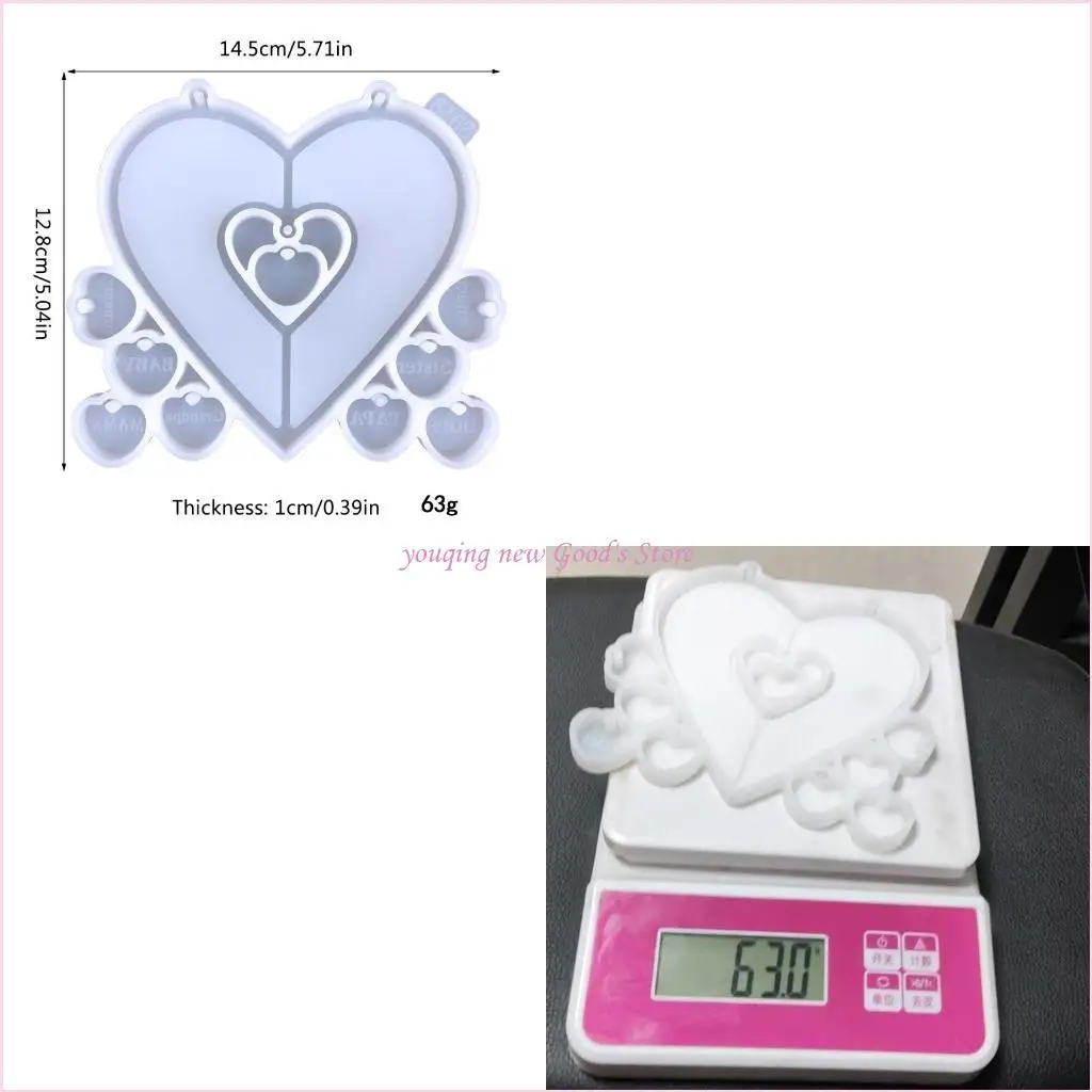 57QA قوالب الراتنج للتعليق على الحائط على شكل قلب، قوالب سيليكون للنافذة، قالب راتنجات الايبوكسي لتزيين المنزل في عيد الميلاد