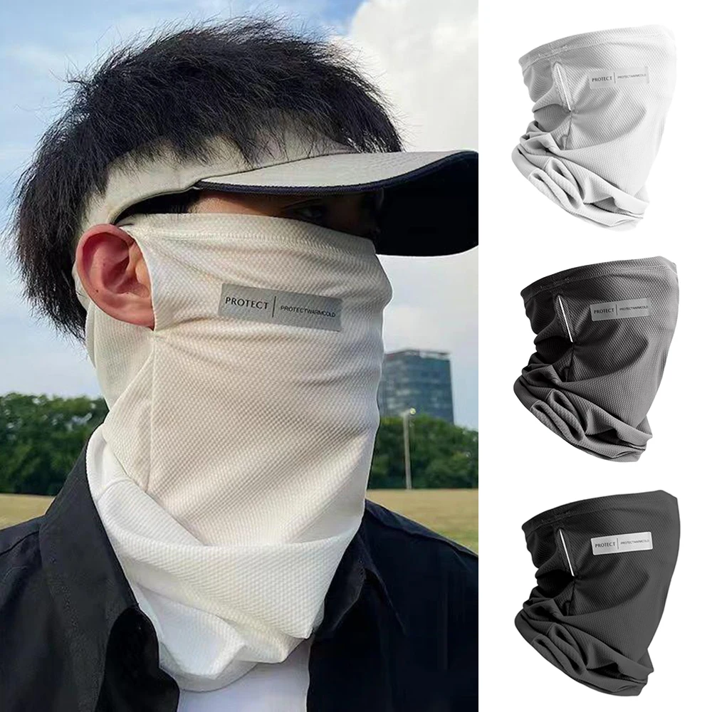 Outdoor UV Protection Ice Silk Mask Sunscreen Face Cover Neck Wrap Unisex Anti-UV Scarf Cycling UV Mask Ear Hanging Neck Scarve