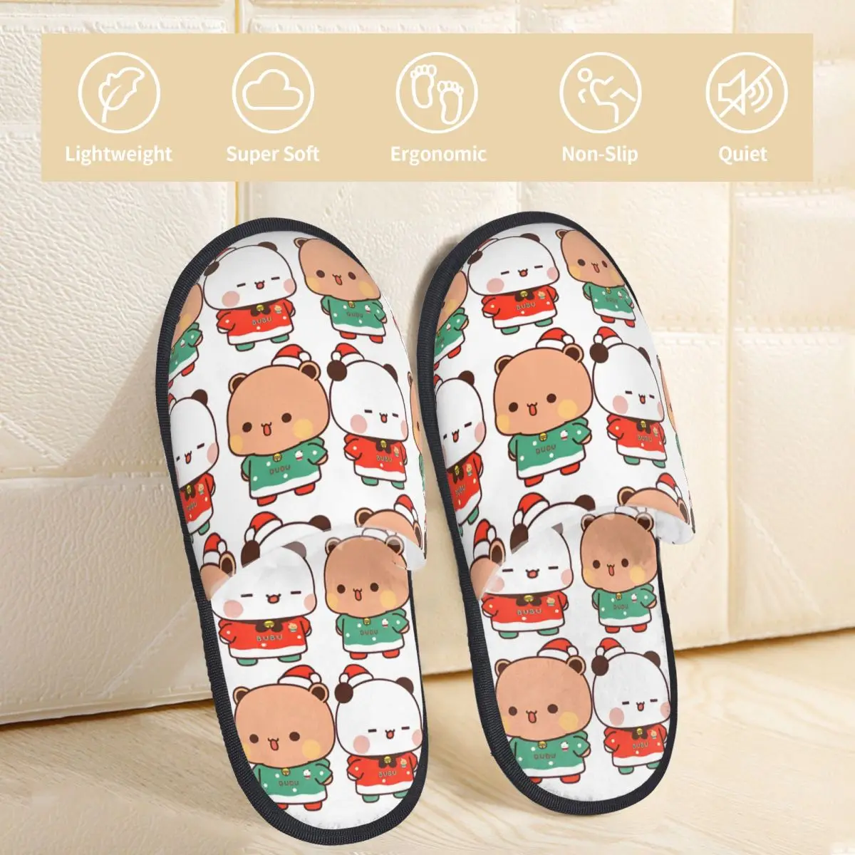 Bubu Dudu Xmas Special Christmas Slippers Anti Slip Cute Holiday Soft Household Fur Slippers Slides Living Room