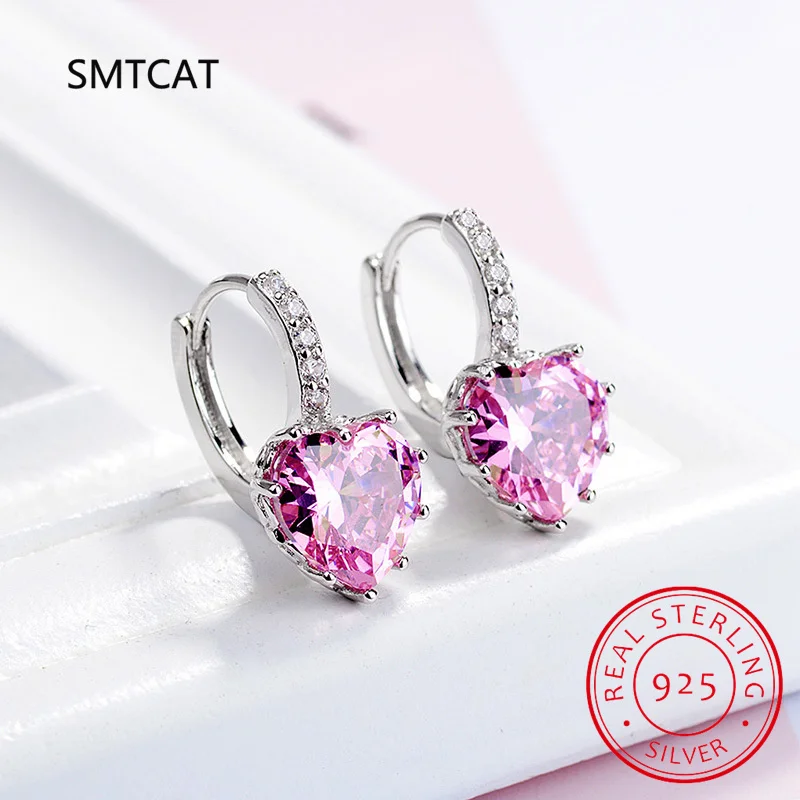Echte Peridot Blue Topaz Amethist Citrien Granaat 925 Sterling Zilveren Hart Hoop Earring voor Vrouwen Kleurrijke Edelsteen Huggies