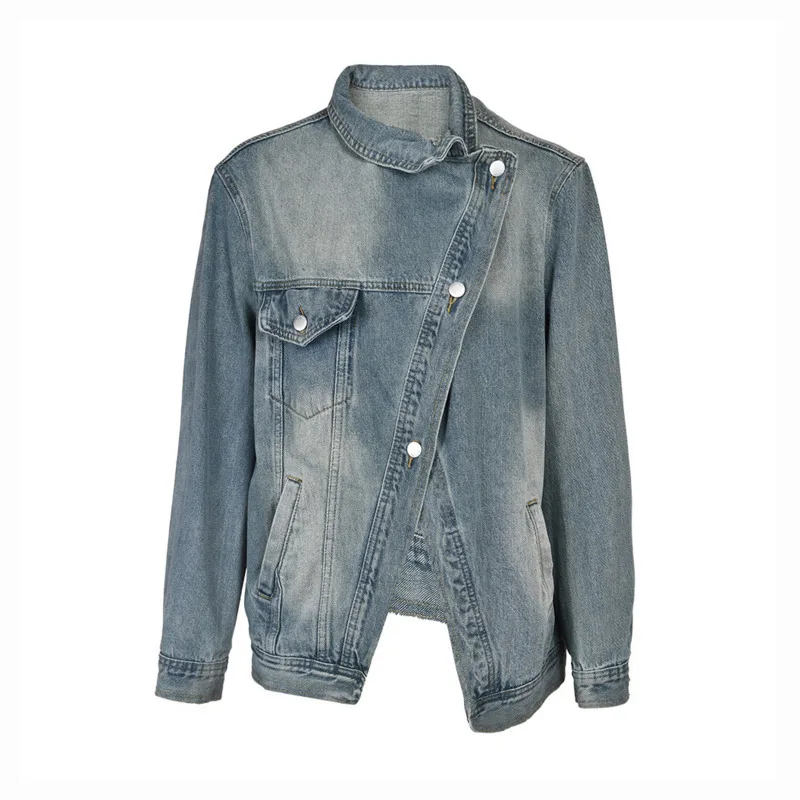 EAEOVNI Vintage Denim veste femmes conception irrégulière bouton poches Streetwear manteau d'extérieur mode 2025 nouveaux vêtements