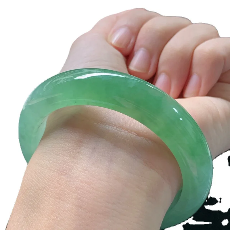Jadeite bracelet, Burmese old mine ice waxy jade, regular round shape, with floating patterns, bright green and light green, rou view 5