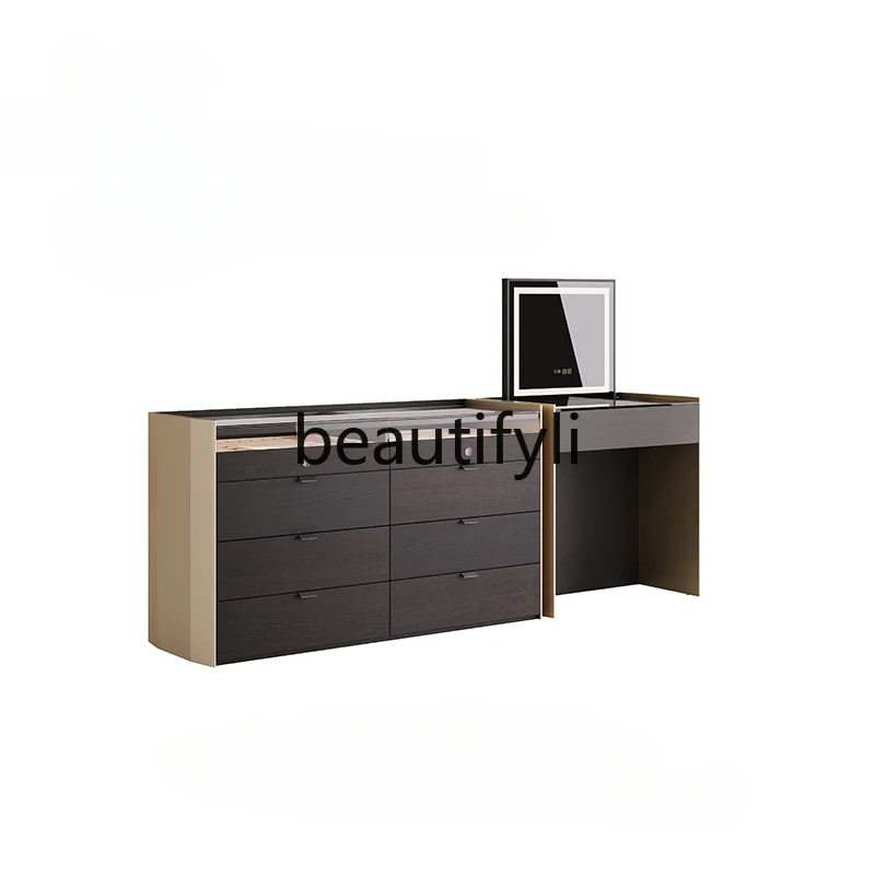 

Italian minimalist bedroom, bedside eight-bucket cabinet, cloakroom, floor-to-ceiling light luxury high-end jewelry cabinet