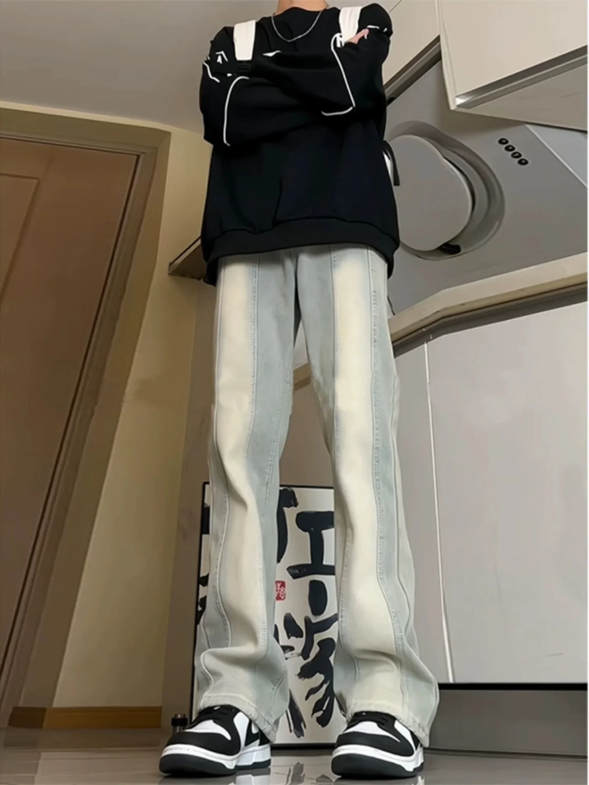 

Мужские джинсы Cleanfit с расклешенным низом, средней посадкой, из смесового хлопка и полиэстера, прямые брюки для осени и зимы, уличный стиль