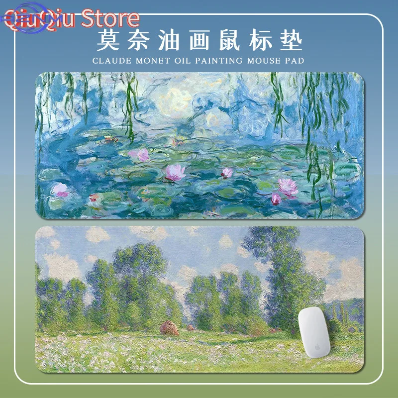 pressionism Water Lily Oil‑Painting Desk Pad, Non‑Slip Large Decor Mouse Mat for Office Gaming