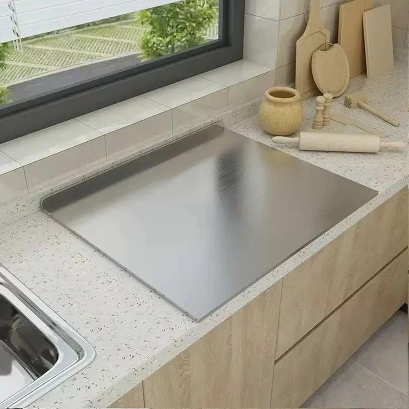 Large L-Shaped Stainless Steel Cutting Board Dual Purpose Kitchen Panel Food Cutting Dough Kneading Household Use