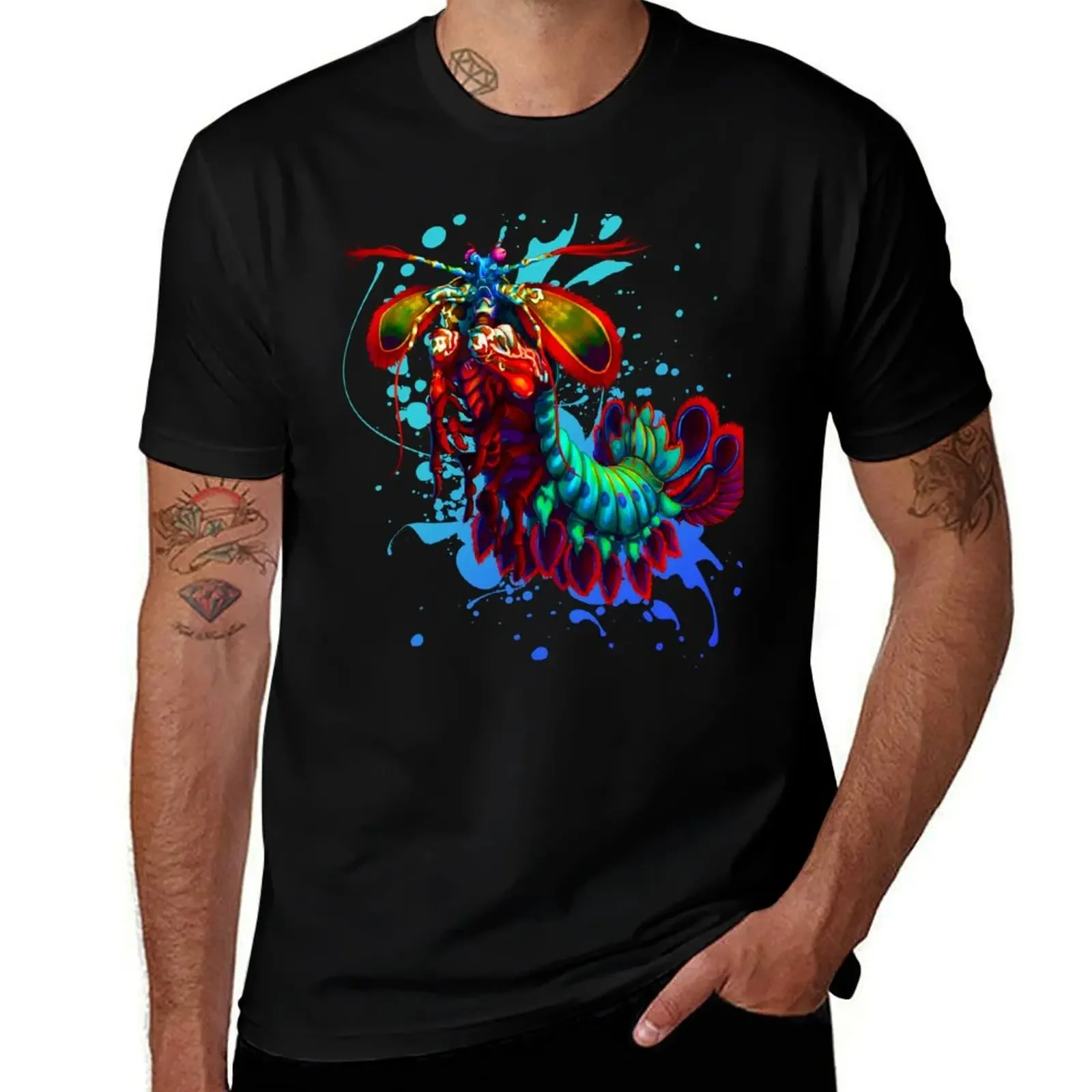 Rainbow Peacock Mantis Shrimp Blue Splash T-Shirt anime clothes summer clothes topping mens vintage t shirts