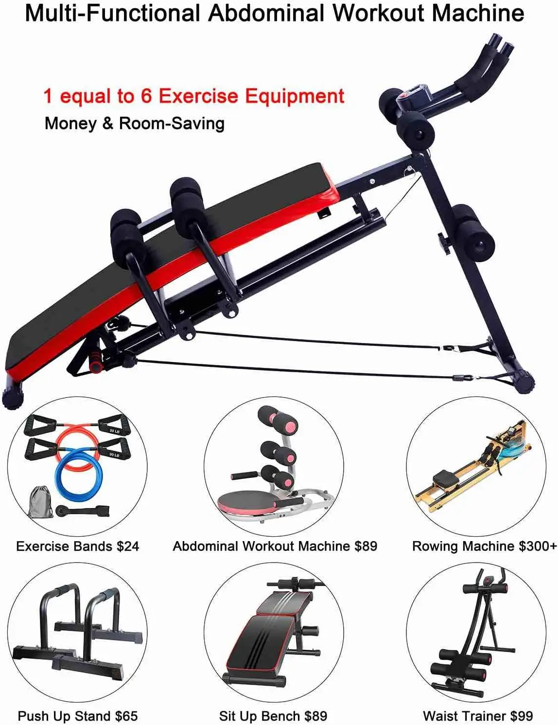 Workout Machine,Core Abs Exercise Equipment for Home Gym,Adjustable Sit Up Bench Strength Training Abdominal Cruncher,Foldable C