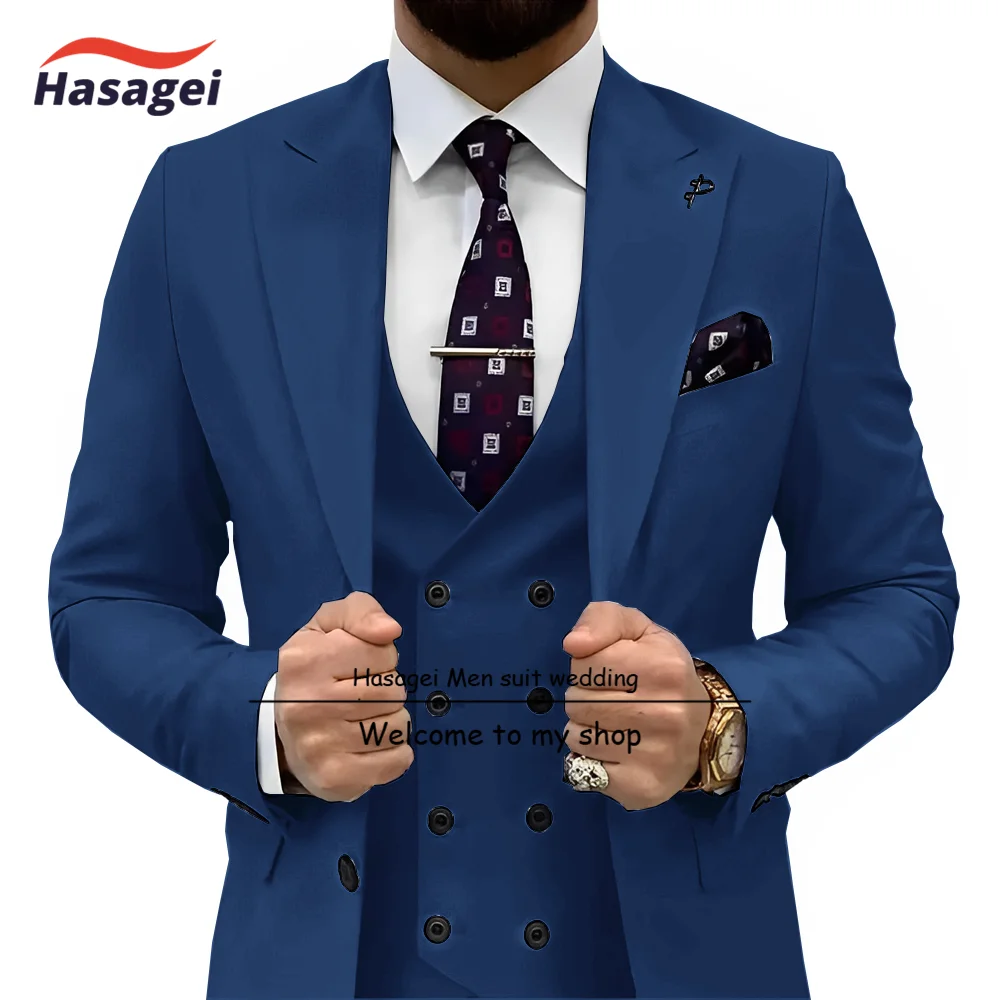 Rose Red Classic Men's Suit Wedding Tuxedo Men Suit 3 piece Jacket Pants Vest Double Breasted Vest Custom size blazer