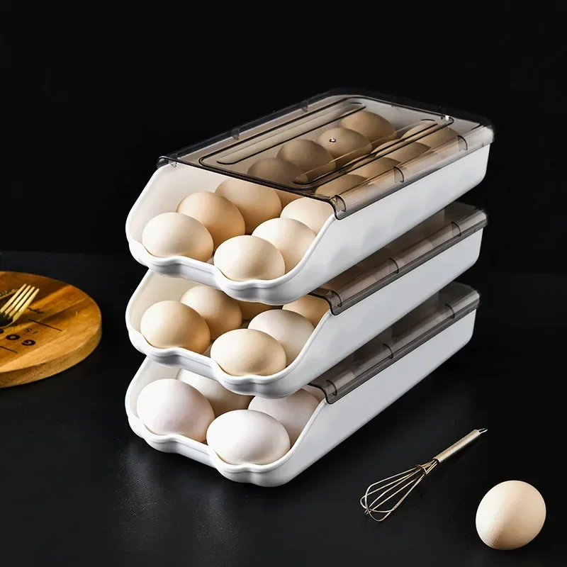 WHYY Rolling Egg Carton Refrigerator Organization Storage Container Boxes Preservation Racks for Kitchen Accessories Supplies