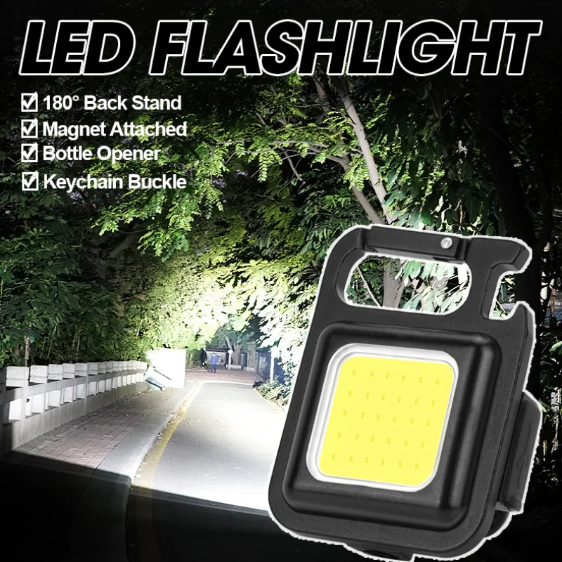 Mini LED Flashlight Work Light Portable Keychain Light USB Rechargeable Torch Inspection Lamp Outdoor Waterproof Emergency Light