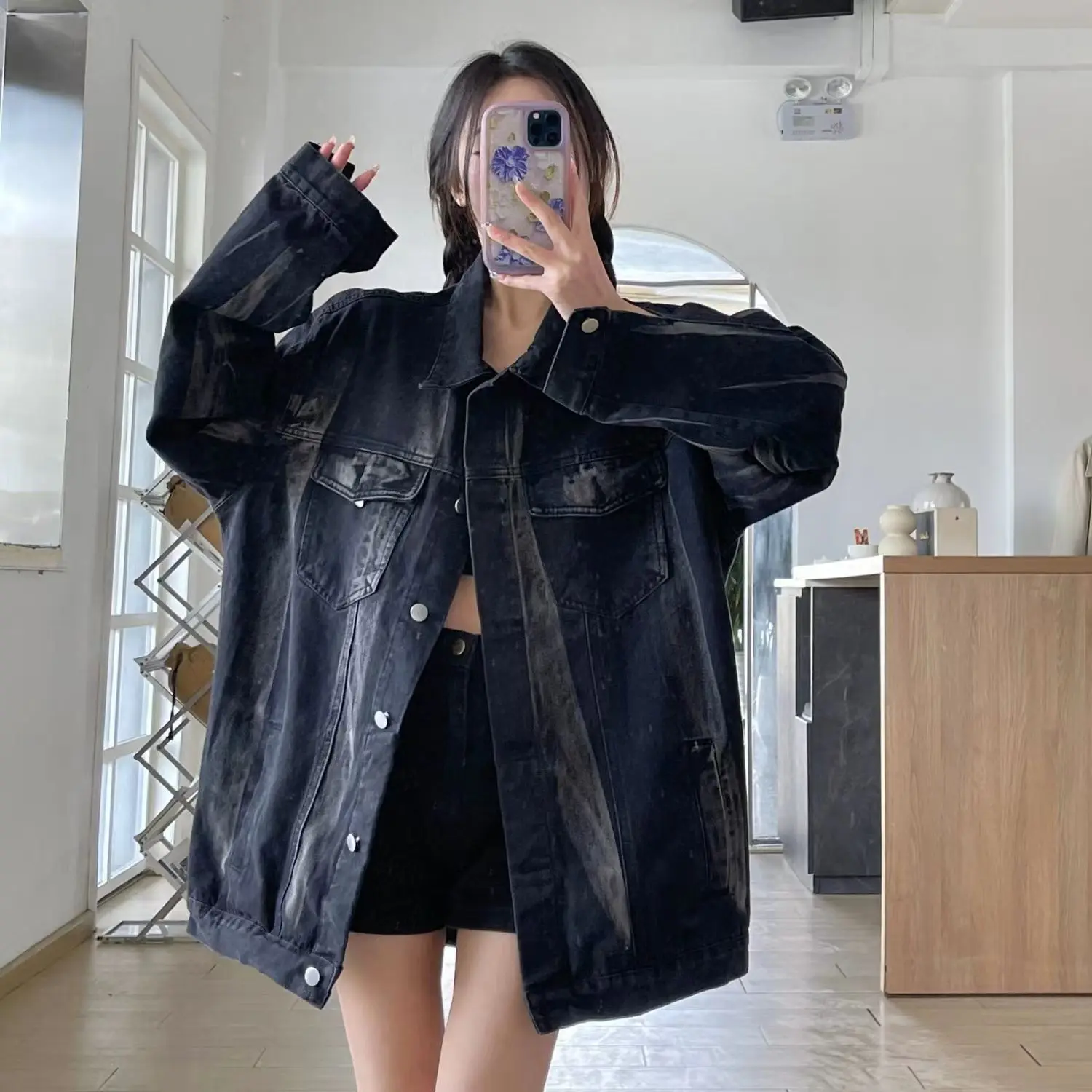 

Ladies Jackets Winter Coat Soft Padded Thick Warm Woman'S Big Size Washed Embroidery Basic Plush Fall Boyfriend Button Front