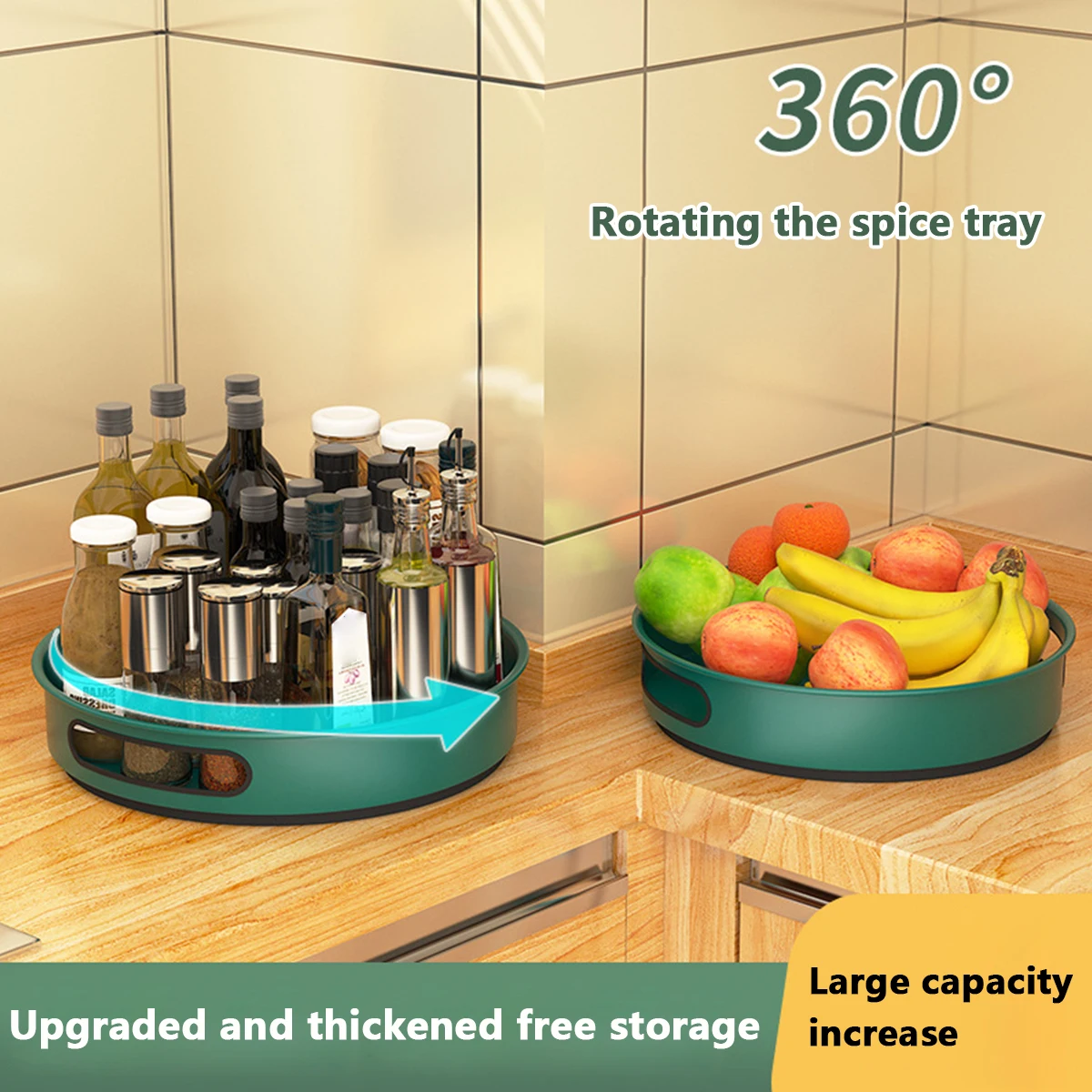 Turntable Cabinet Organizer Stainless Steel 360 Rotation Spice Rack for Kitchen Storage Rotating Condiment Holder