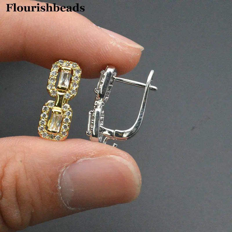 30pcs High Quality CZ Paved Symmetrical Square Earring Hook Lever-back Clasps Jewelry Accessories