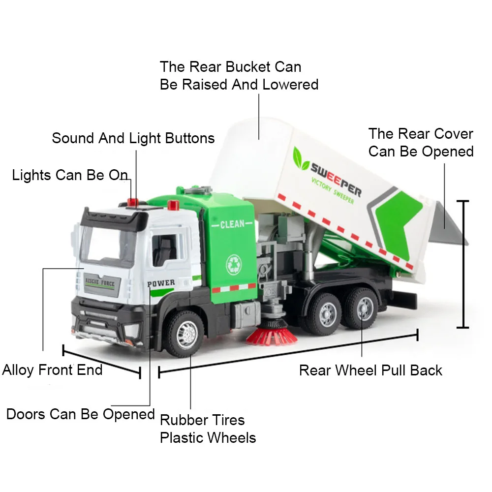 1:32 مقياس شاحنة خلط كنس سيارة لعبة مجسمة سبيكة دييكاست عالية محاكاة الصوت ضوء نماذج الأطفال الهندسة لعب السيارات