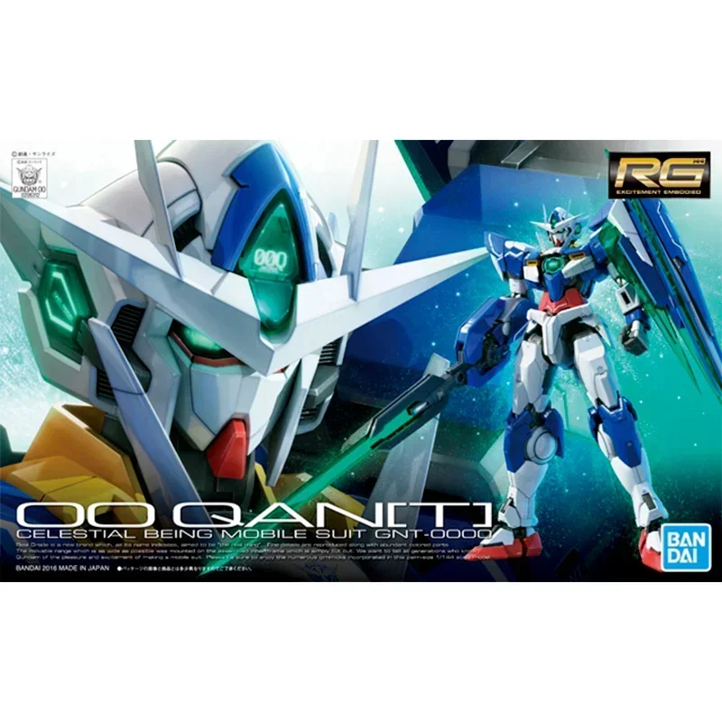 Original bandai anime gundam rg 1/144 00qan [t] montagem anime figura de ação modelo brinquedos coleção ornamentos crianças presentes em stoc