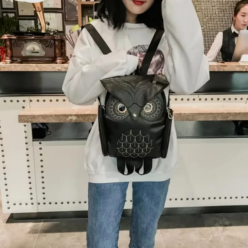 Zaino creativo a forma di gufo da 1 pezzo con borsa a tracolla con fiore occhio d'aquila, borsa da viaggio, borsa casual da donna alla moda