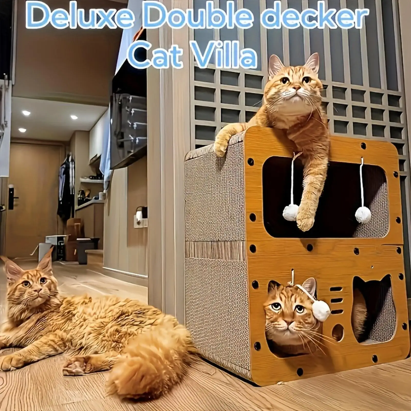 Cat Scratcher House Castle Double Layer Lounge Bed for Indoor Cats Resting