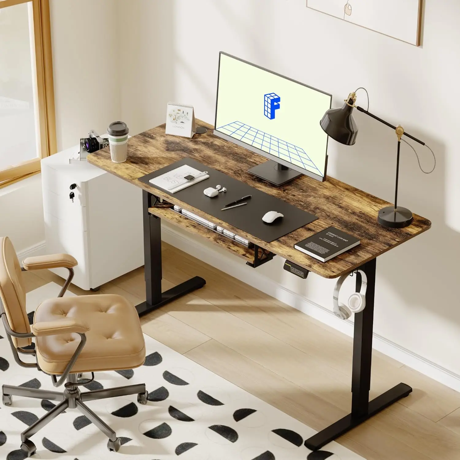 

Standing Desk with Keyboard Tray 55" x 24" Electric Adjustable Height Computer Workstation Desk