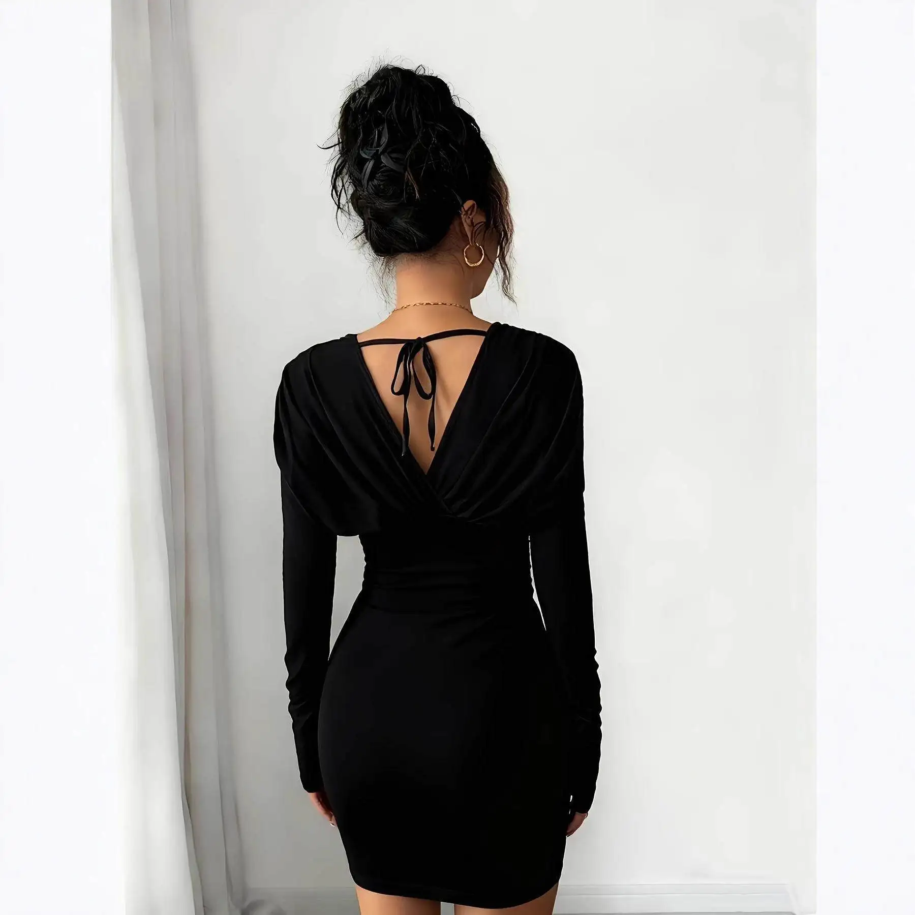 

Ele Slimming Decorated Elastic Waist Long Sve Dr Sli Autumn Faion Ladies' Ensemble without Brand