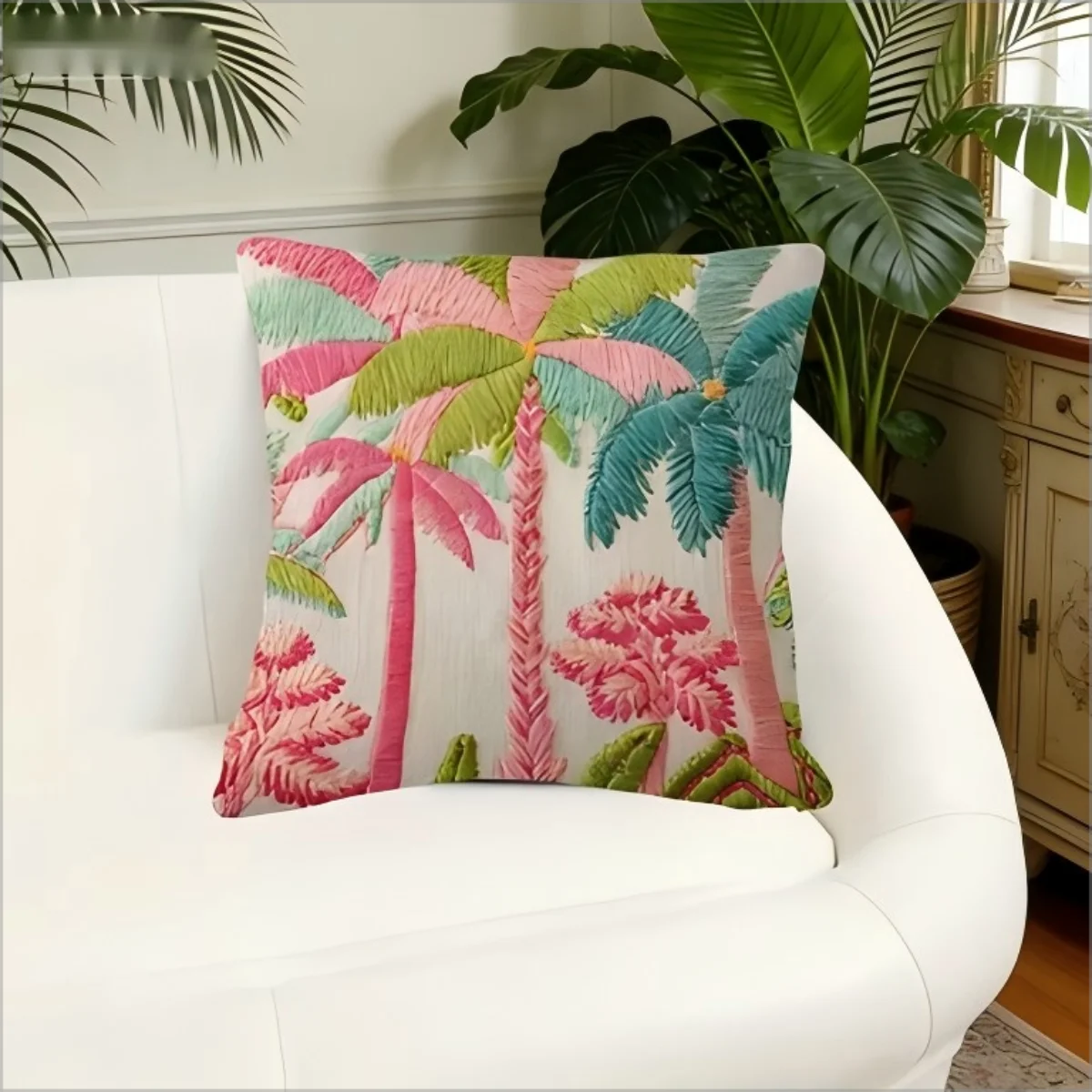 Double Sided Boho Palm Tree Pillow Cover 2D  Effect Tropical Summer Print Soft Throw Pillow Case for Home Decor Gift