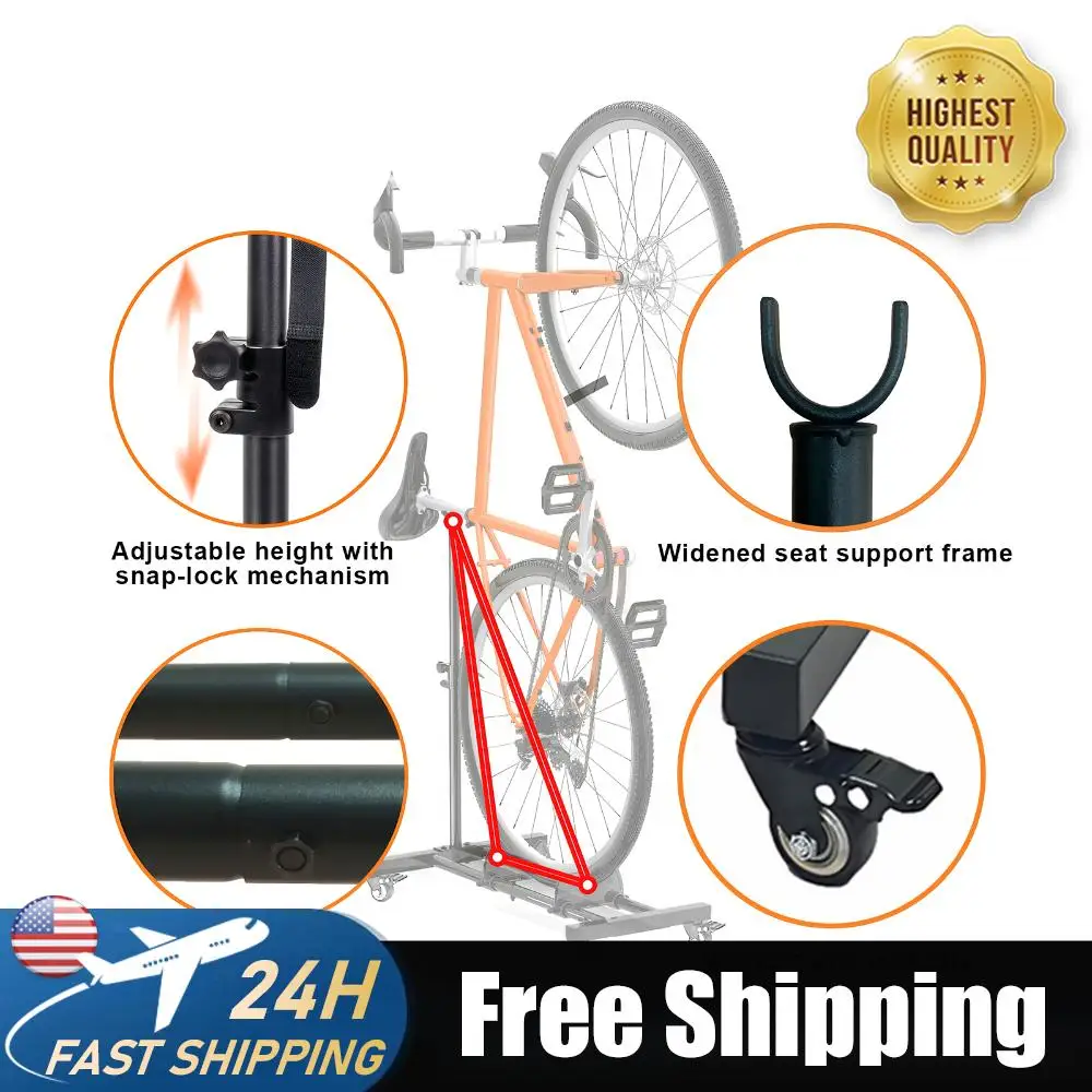 

Портативная подставка для велосипедов на колесиках, вертикальная, регулируемая по высоте, отдельно стоящая, для использования в помещении, для обслуживания в гараже