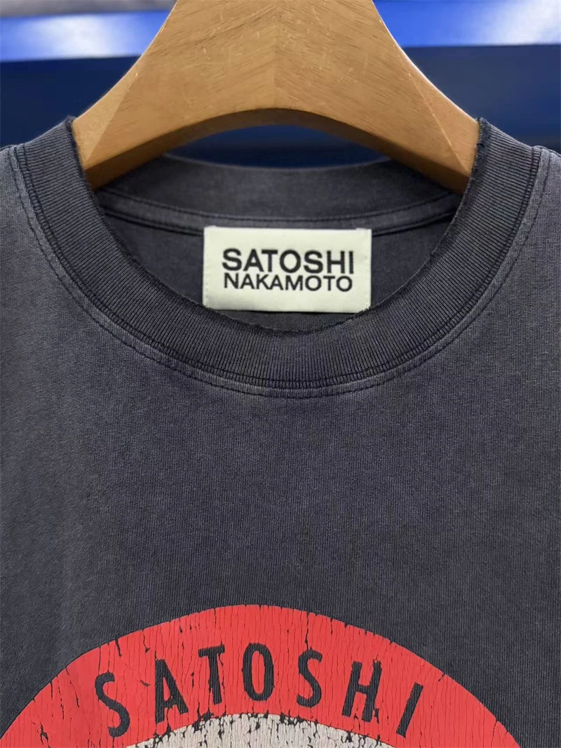 Summer SN 26SS Colorful Nail Bead Letter Crack Printed Loose Washed Vintage Short Sleeve High Street Casual Cotton Men T-shirt