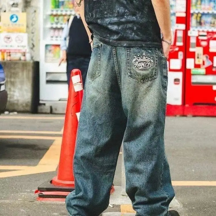 

Ретро-джинсы в стиле уличной моды 90-х с принтом Crown Washed Graffiti, свободные, для скейтбординга, со средней посадкой, прямые штанины, повседневные, свободного кроя, из денима, длинные брюки