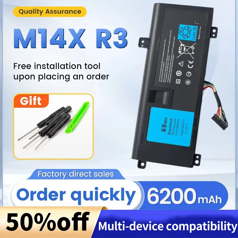 

G05YJ Laptop Battery For DELL Alienware 14 A14 M14X R3 R4 Series P39G Alienware 14D-1528 GO5YJ Y3PN0 8X70T 69WH