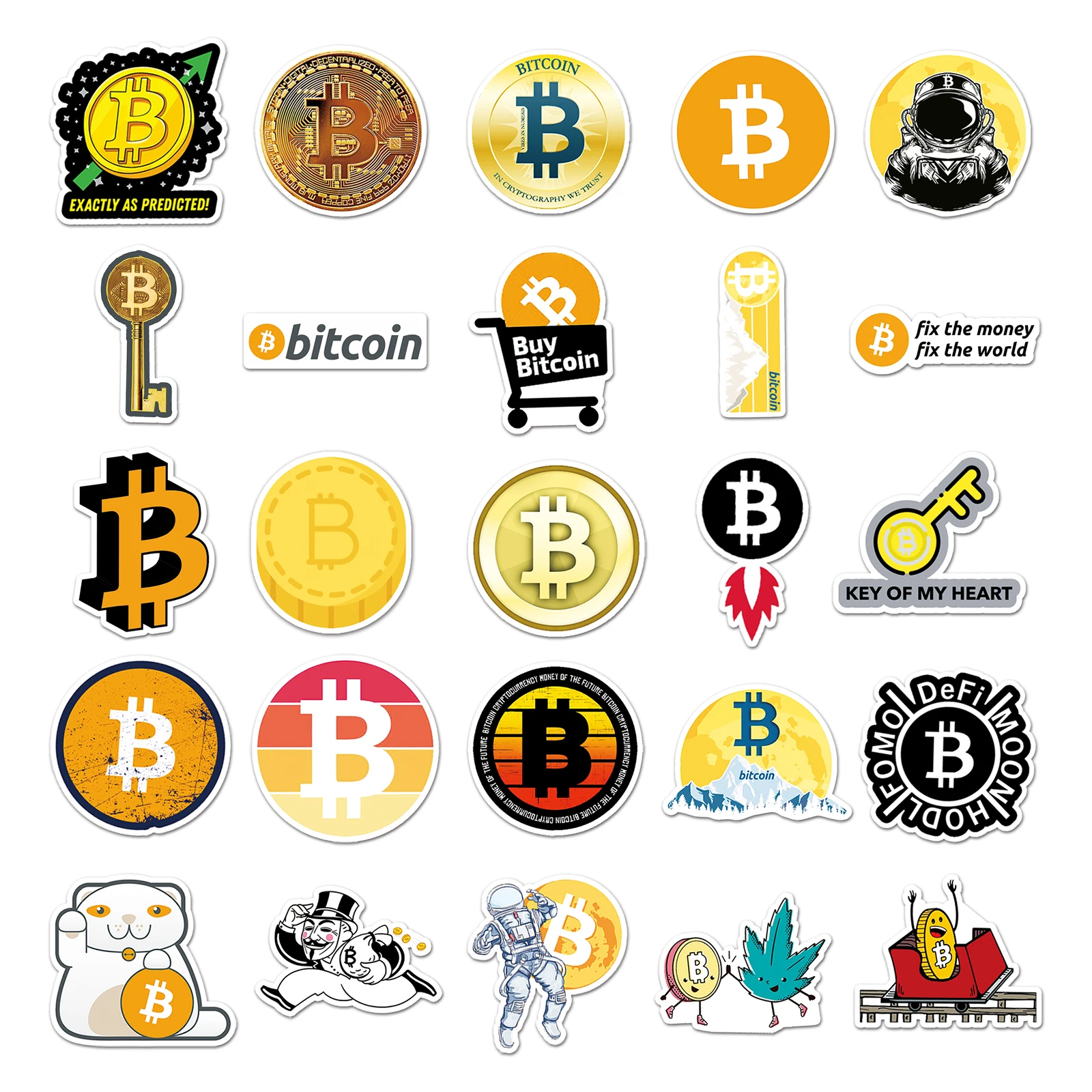 50pc Gold Bitcoin Series Cartoon Cute Graffiti Stickers Suitcase Laptop Guitar Skateboard Personalized Decoration Stickers