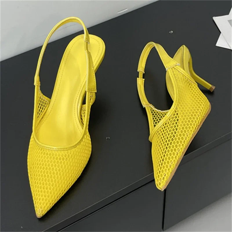 

Aneikeh Mesh Low Heels Design Hollow Out Mules Slingbacks Pumps Women Elegant Pointed Slip-On Thin Heel Dress Banquet Shoes