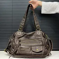 Y2K Hot Girl Single Shoulder Crossbody Bag Vintage Washed Leather Motorcycle Bag Large Capacity Multi Pocket Bag - Image 2