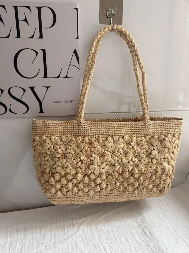 

Новая вязаная крючком сумка ручной работы из рафии для женщин, в богемном стиле, плетеная из соломы, для отдыха и пляжа