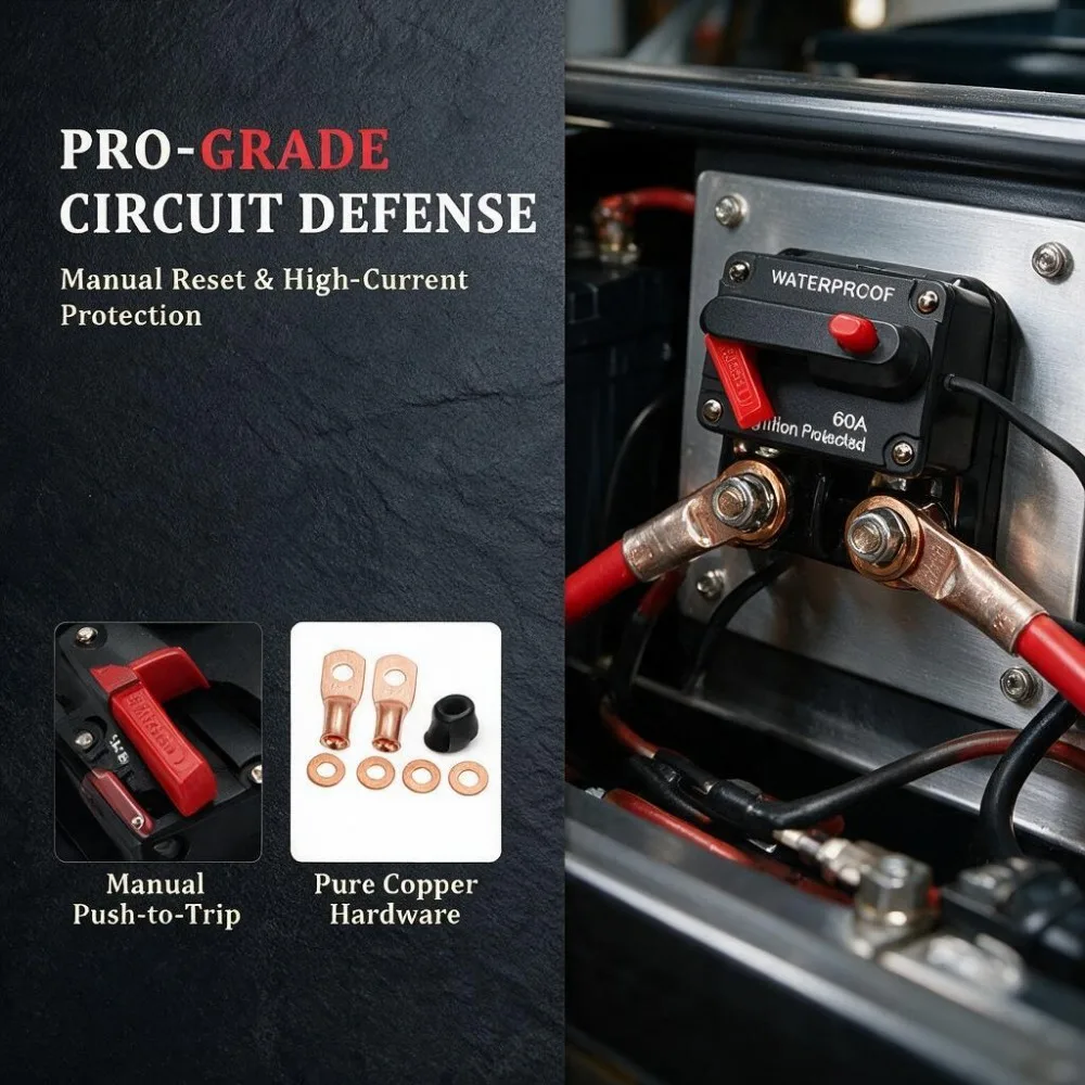 Waterproof Circuit Breaker Fuse Reset 12-48V DC Car Marine Boat Audio Amplifier Breaker 30/40/50/60/80/100/150/200/250/300A AMP