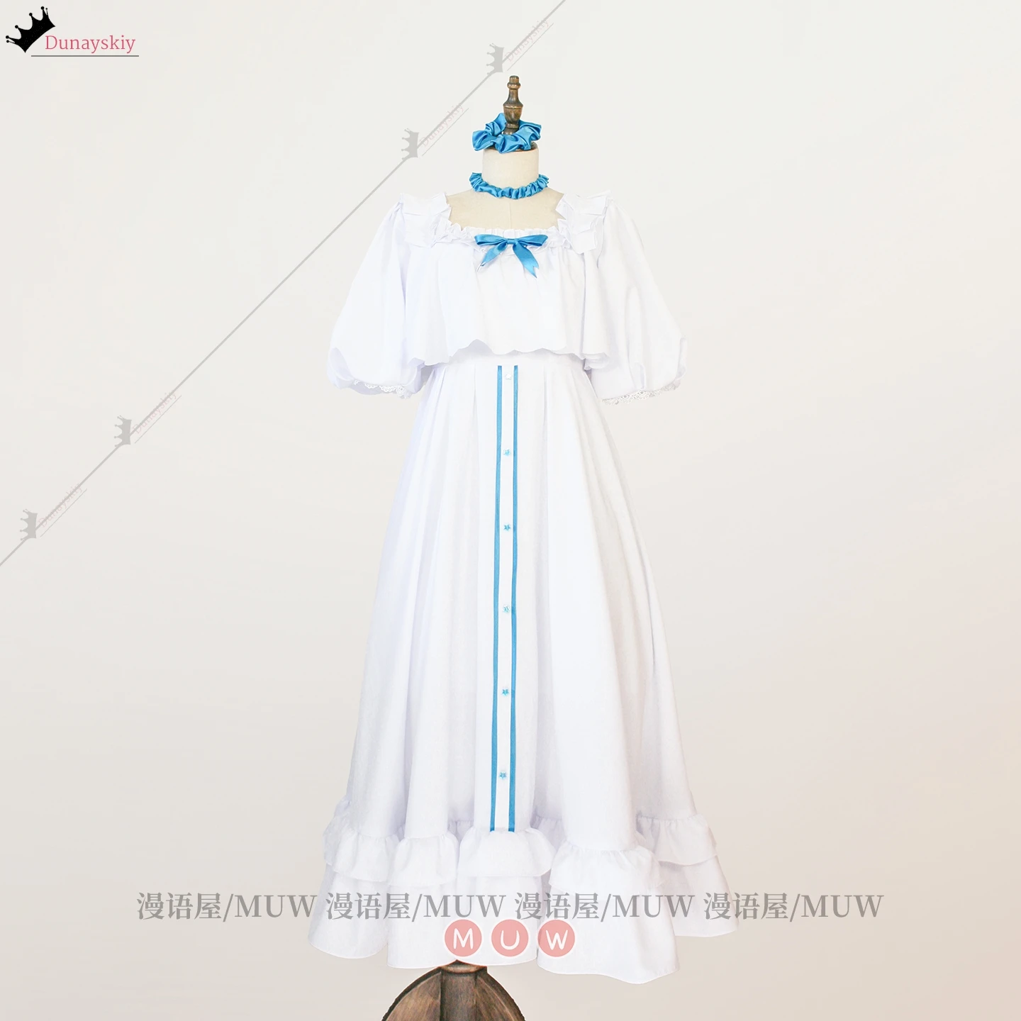 لعبة الفرسان Amiya تأثيري حلي مقوس دانتيل فساتين الأميرة البيضاء النساء فستان النوم الصيف حجم كبير قميص النوم لعب الأدوار الدعاوى