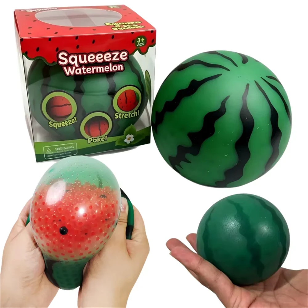 Trending Simulated Fruit Watermelon Water Bead Stress Ball Portable Hand Squeeze Squishy Fidget Toy Daily Relax Blind Box Gift