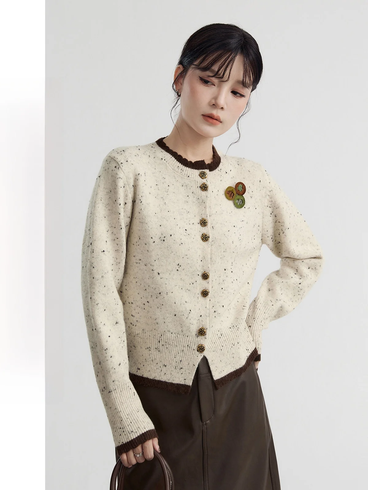 

Guier round Ne Knitted Open Cardigan Women's Spring Autumn 2025 New Design Sensation Retro Top Vintage Sle Long Sve