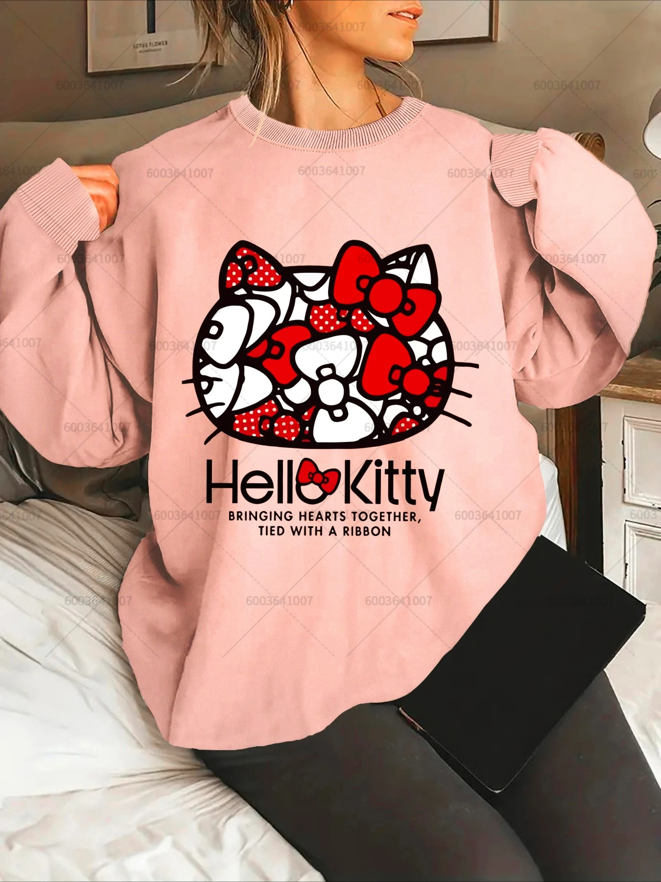플리스 루즈 헬로키티 여성용 면 후드티 캐주얼 가을 겨울 오버사이즈 풀오버 O넥 탑 후디 커플 유니섹스