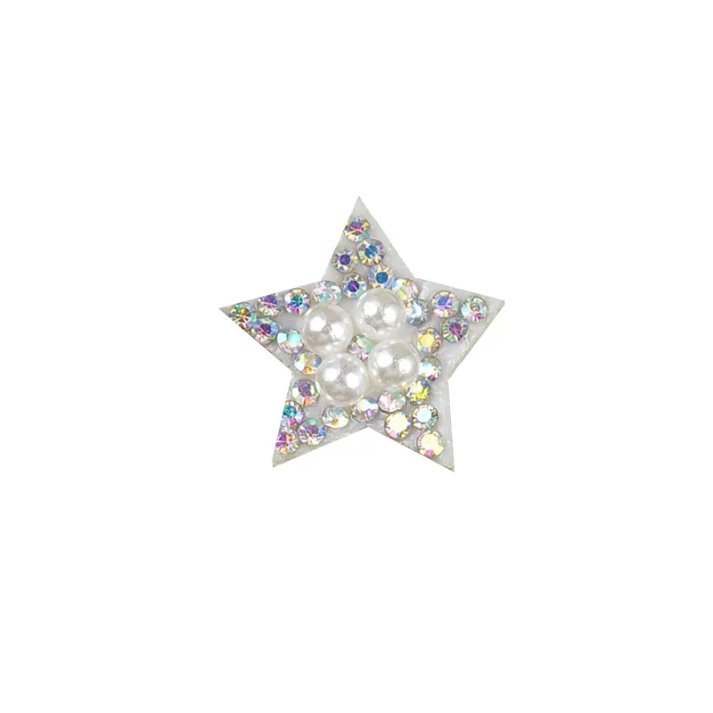 50pcs/Lot Luxury Shine Pearl White Star Love Embroidery Patch Diamond Shirt Bag Clothing Decoration Accessory Craft Diy Applique