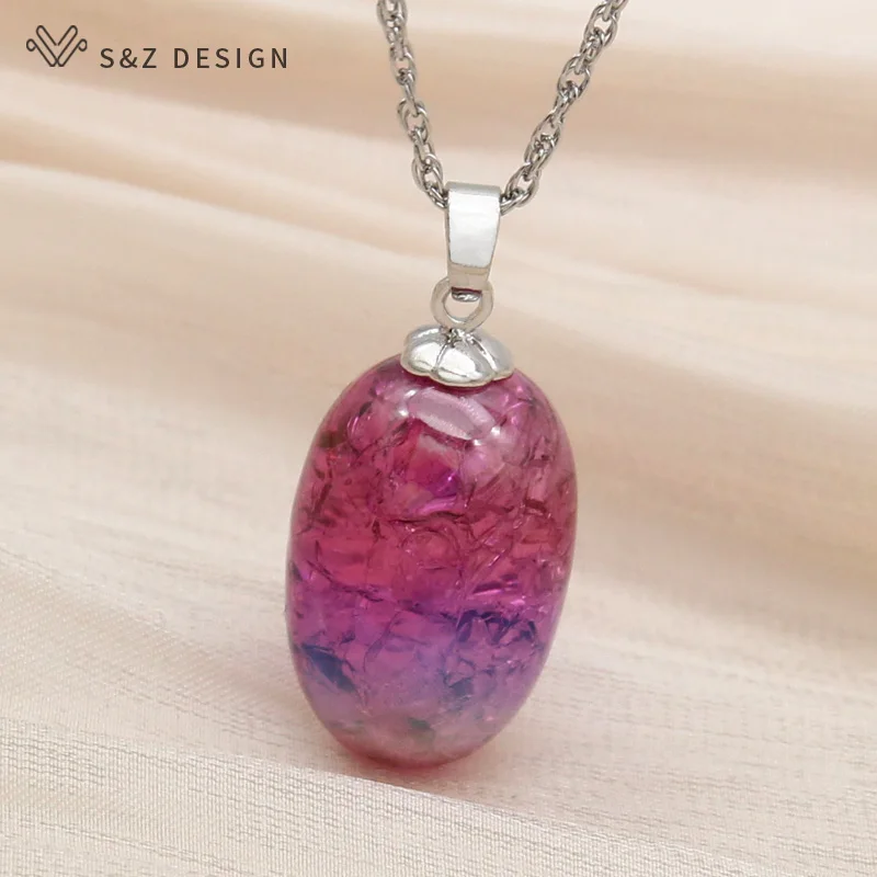 S&Z DESIGN New Fashion 585 Rose Gold Color Grape Pendant Necklace For Women Wedding Jewelry Oval Colorful Eardrop Gift