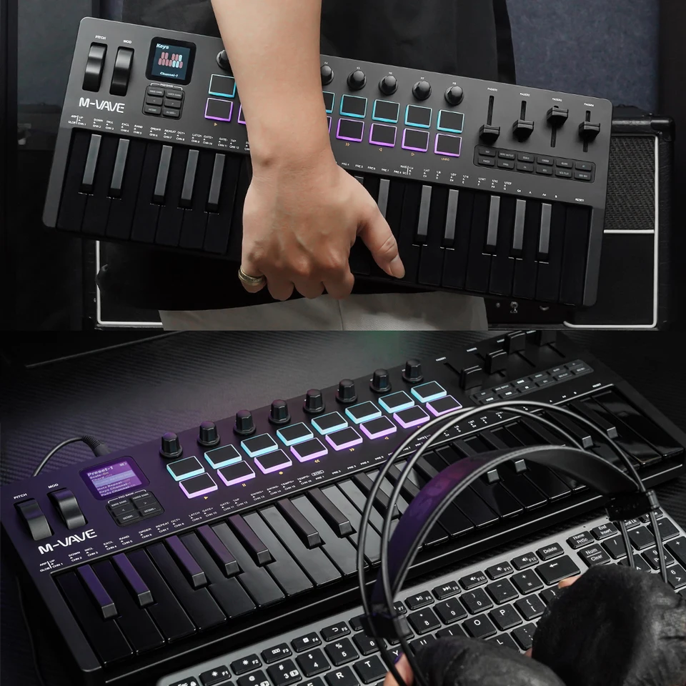M-VAVE SMK-37 PRO 37-Key MIDI Controller Black 16 RGB Pads 8 Knobs