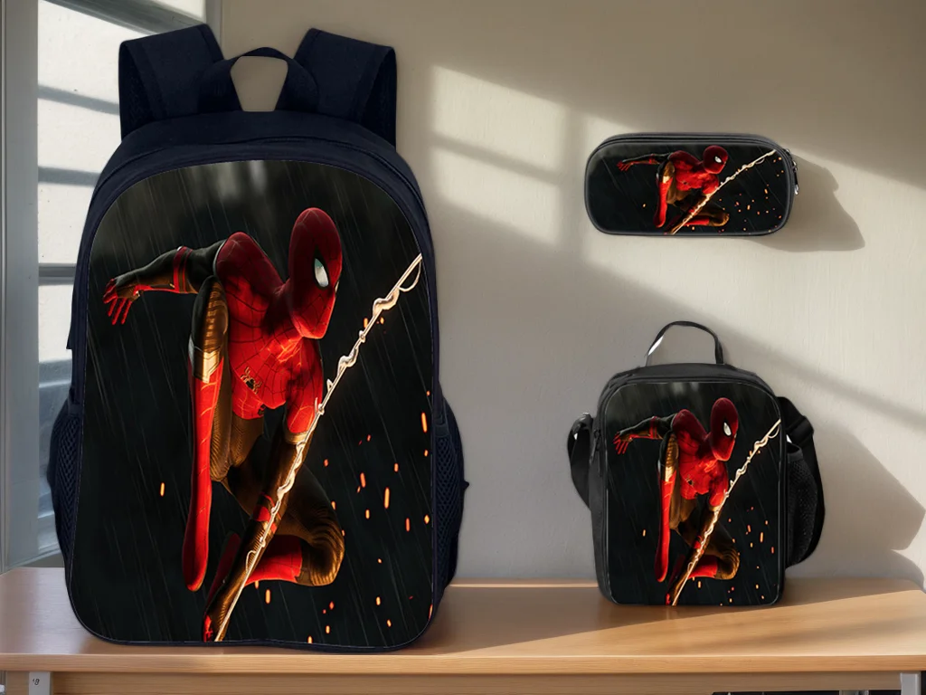 HOT Spider-Man Kid Marvel Backpack 3 in 1 Set-Large Capacity Book Bag+Reusable Lunch Tote+Pencil Box for Little Boy Girl