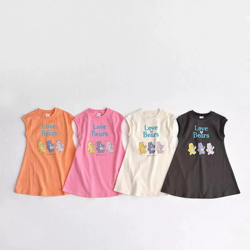 2024 Summer New Baby Girl Sleeveless Cotton Dress Cute Letter Bear Print Girls Casual Dress Loose Kids Princess Dress