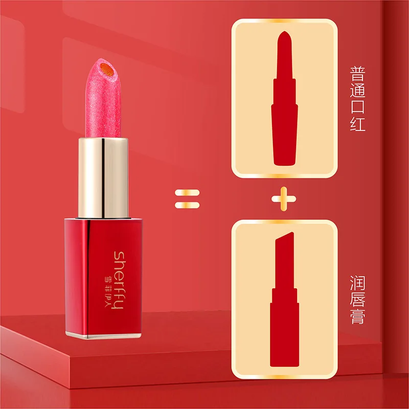 Lápiz labial relleno perla roja explosión Copa antiadherente auténtica no es fácil de desvanecer cambio de temperatura de color lápiz labial melocotón powd