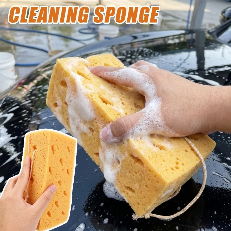 Extra‑Large Honeycomb Car Block with Hanging Rope Wash Sponge Super Absorbent Rich Foam for Car Exterior Glass Window Cleaning