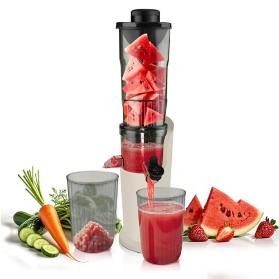 

Hobsir 3.1-Inch Cold Press Juicer Masticating Slow Juicer for Vegetables Fruits Offwhite High Juice Yield Easy to Clean