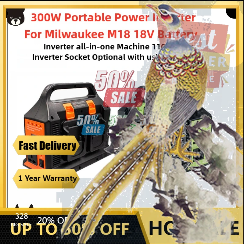 

【Fast Delivery】300W Power Supply Inverter 4 USB Output For Outdoor For Milwaukee M18 18V Battery 4-Port To AC 110-120V/220V 300L