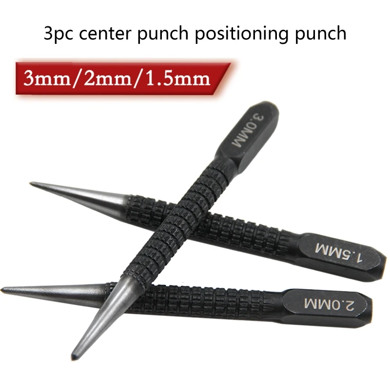 

3PC 1.5/2/3mm Center Punch Positioning Punch Drilling Fixer Black Cylindrical Nail Punch Pin Tool Accessories