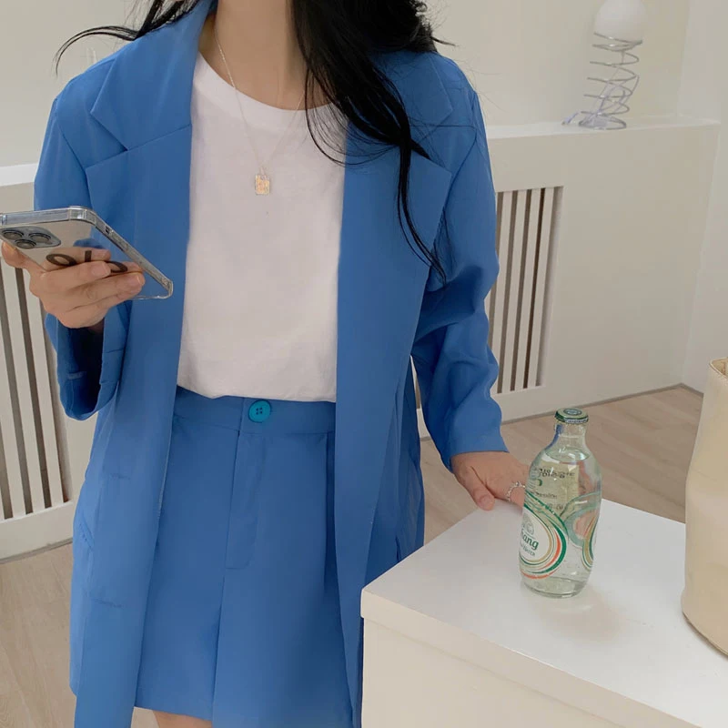 

Шикарный синий ор-костюм Klein Jaet, женский комплект с высокой талией и широкими штанинами, модная рабочая одежда, летняя смесь полиэстера